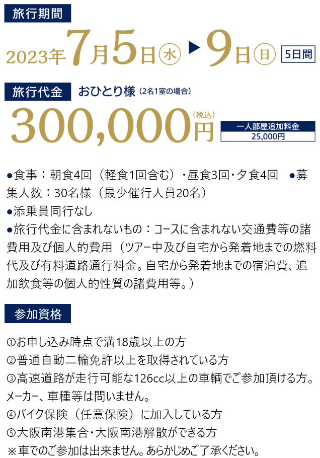 旅行期間・旅行代金・参加資格